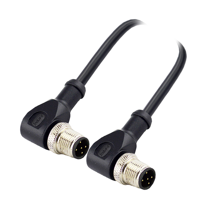 M12 5pins A code male right angle to male right angle molded cable,unshielded,PUR,-40°C~+105°C,22AWG 0.34mm²,brass with nickel plated screw